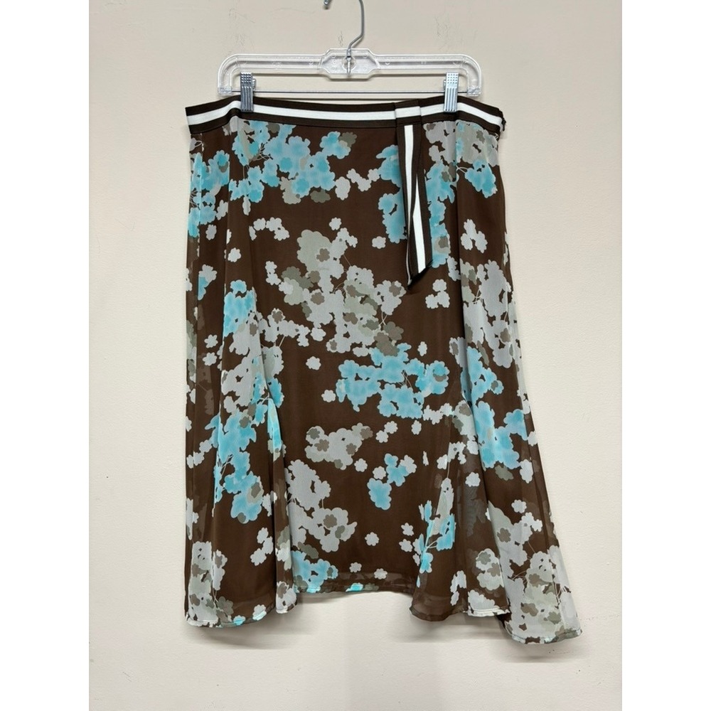 Sag Harbor Floral A-Line Skirt Size 16 Brown‎ Blue Lined Career Midi